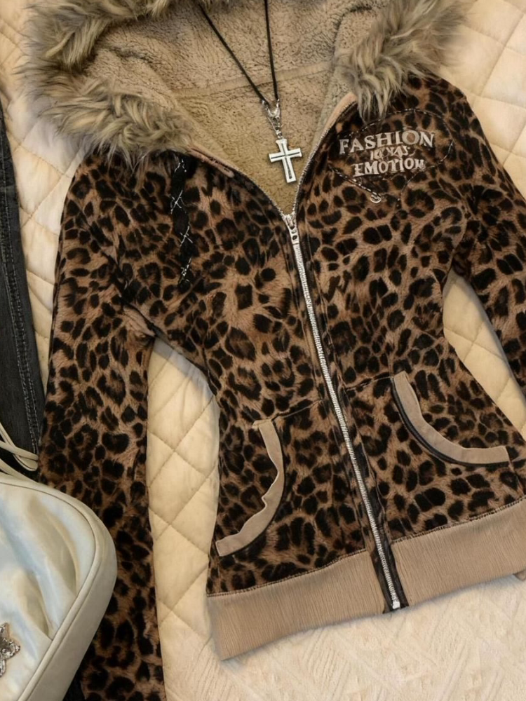 Leopard print cardigan coat