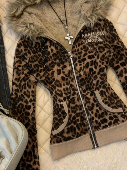 Leopard print cardigan coat