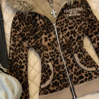 Leopard print cardigan coat