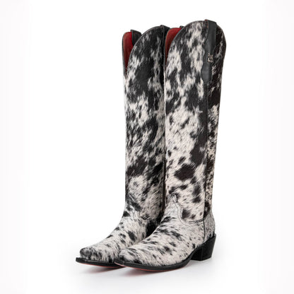 Leopard print faux horsehair riding boots