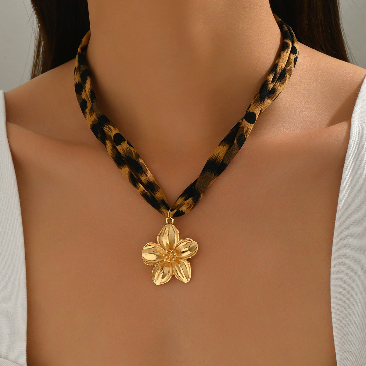 Leopard Print Flower Love necklace