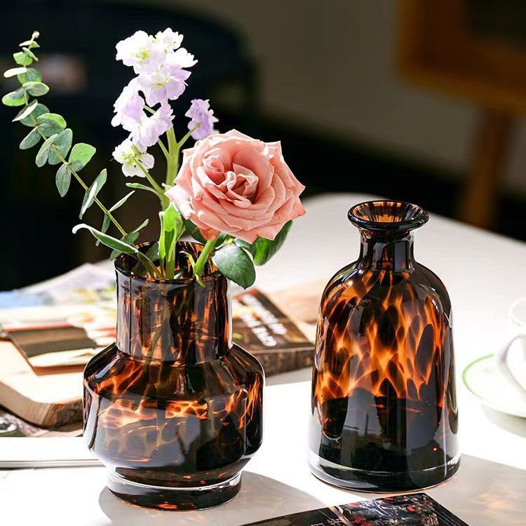 Leopard Print Glass Vase for Home Decor
