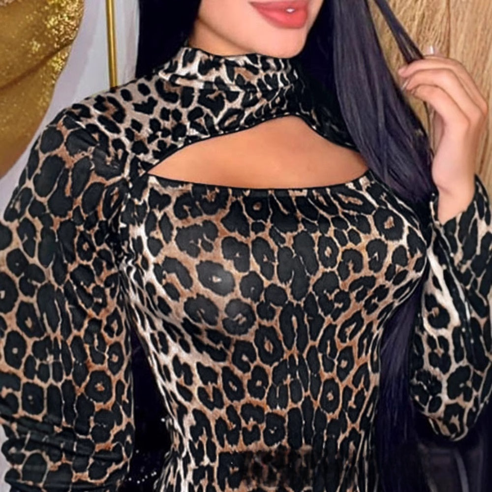 Leopard Print High Neck Bodysuit
