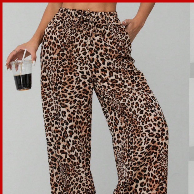 Leopard Print High Waist Wide Leg Pants