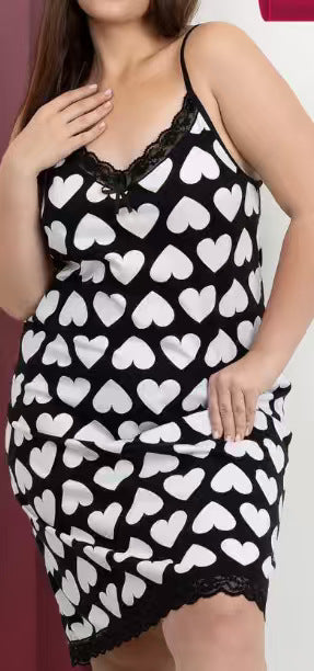Leopard Print Lace Trim V-Neck Nightgown