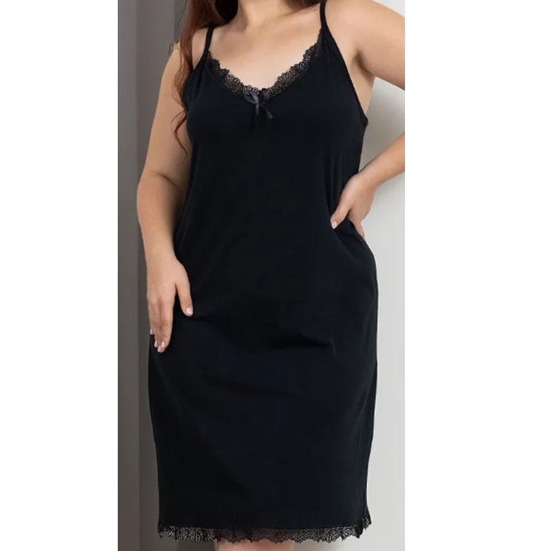 Leopard Print Lace Trim V-Neck Nightgown