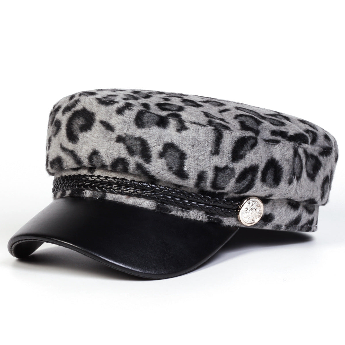 Leopard-print octagonal cap