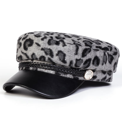 Leopard-print octagonal cap