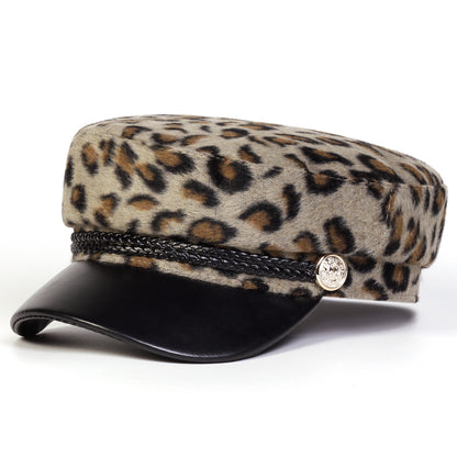 Leopard-print octagonal cap