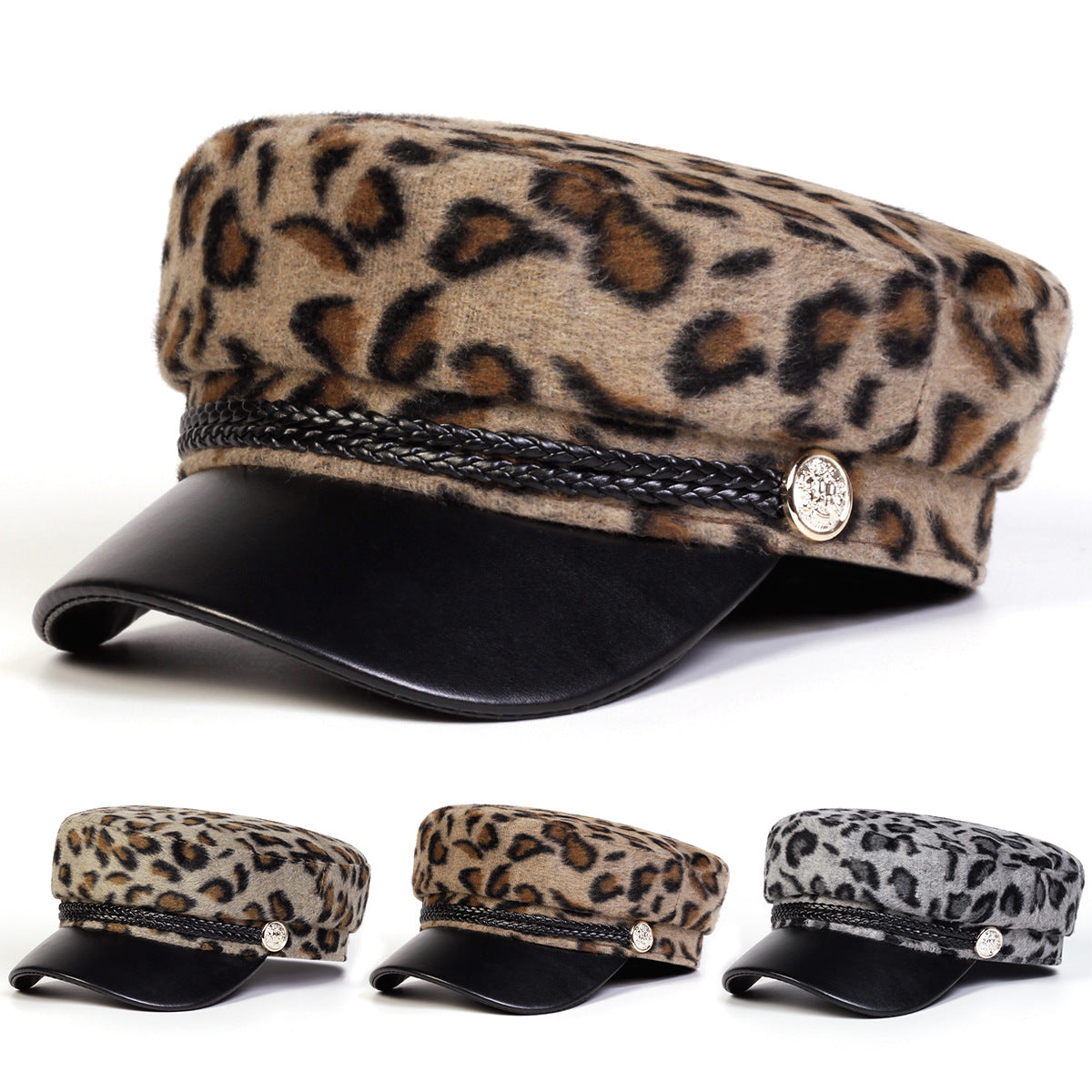 Leopard-print octagonal cap