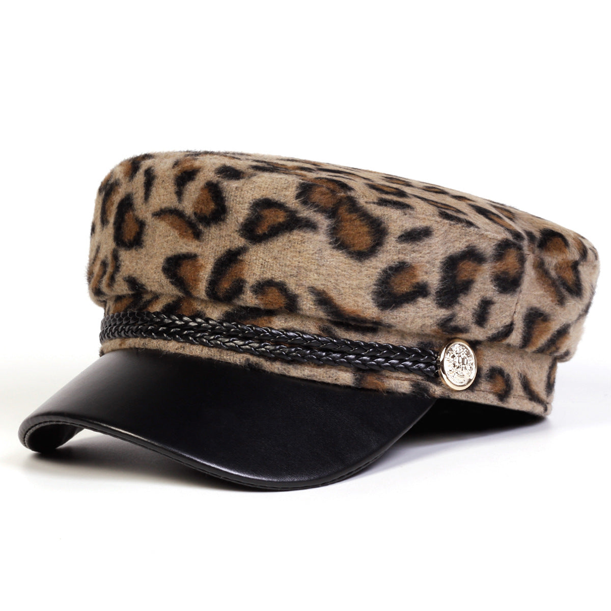 Leopard-print octagonal cap