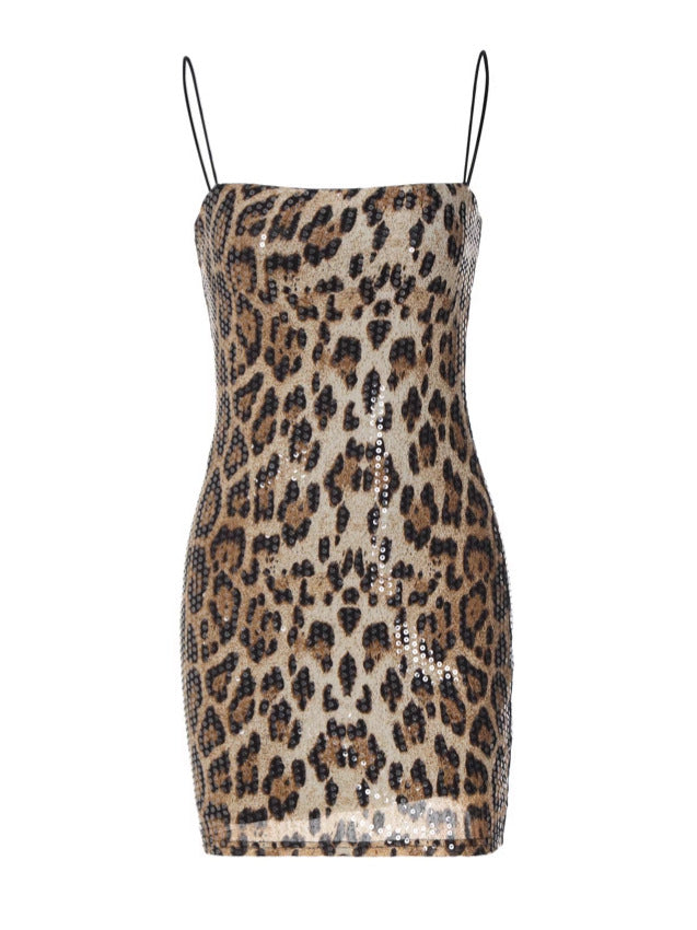Leopard Print Sequin Bodycon Dress