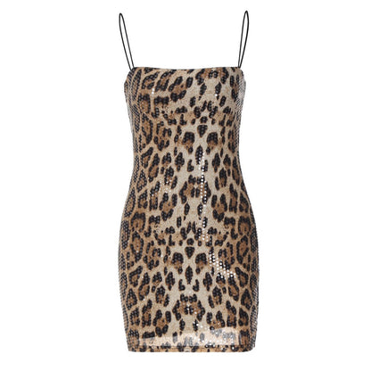 Leopard Print Sequin Bodycon Dress