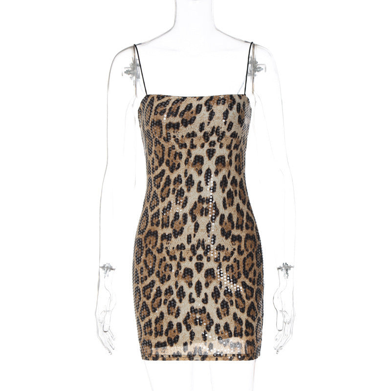 Leopard Print Sequin Bodycon Dress