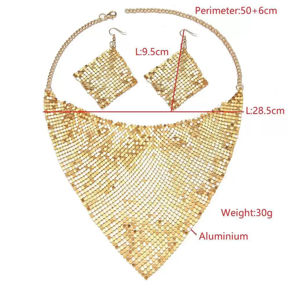 Leopard Print Sequined Women’s Triangle Necklace and Earrings