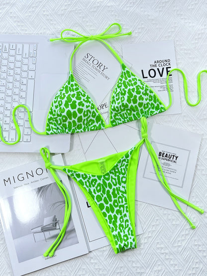 Leopard Print Tie Bikini Swimsuit