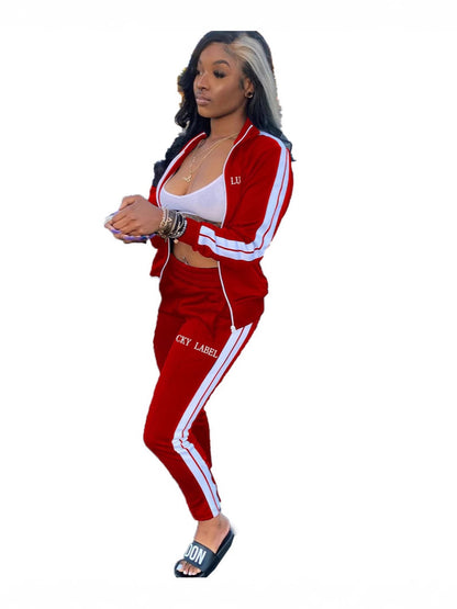 Letter Embroidered Zipper Sports Two-Piece Suit