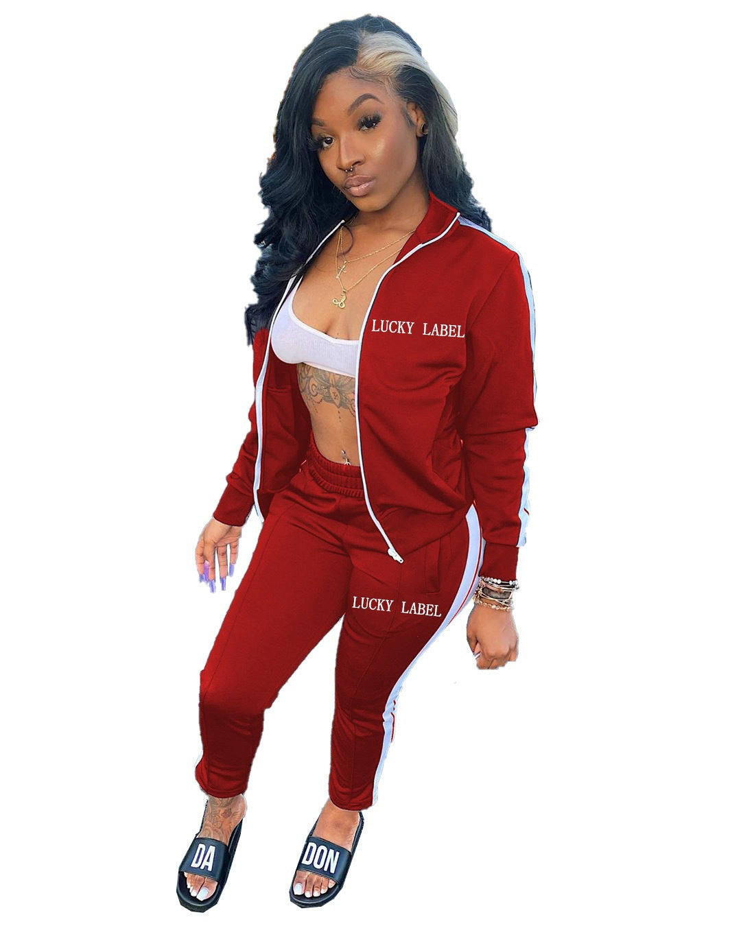 Letter Embroidered Zipper Sports Two-Piece Suit