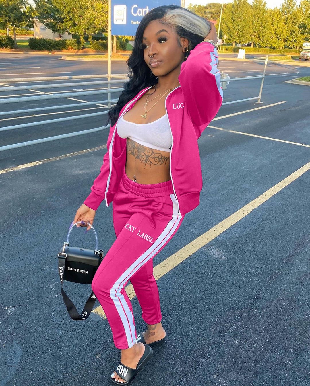 Letter Embroidered Zipper Sports Two-Piece Suit