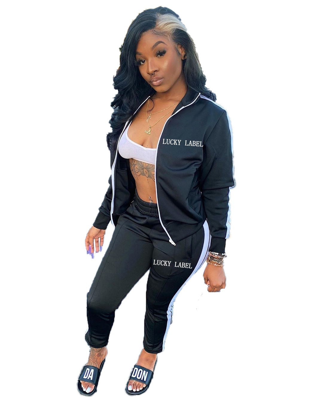 Letter Embroidered Zipper Sports Two-Piece Suit