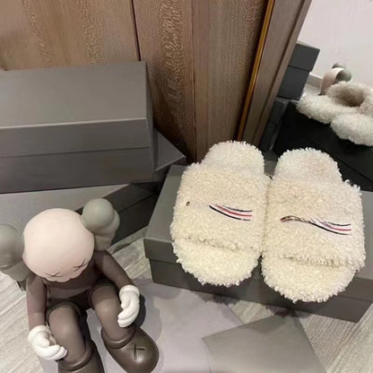 Letter embroidery platform woolen sheepskin fall-winter flat shoes