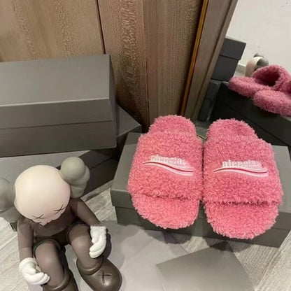 Letter embroidery platform woolen sheepskin fall-winter flat shoes