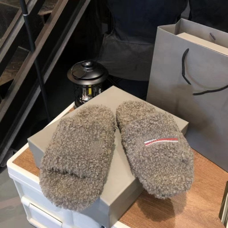 Letter embroidery platform woolen sheepskin fall-winter flat shoes