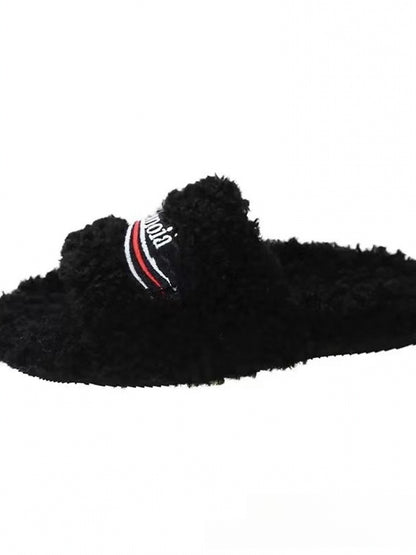 Letter embroidery platform woolen sheepskin fall-winter flat shoes