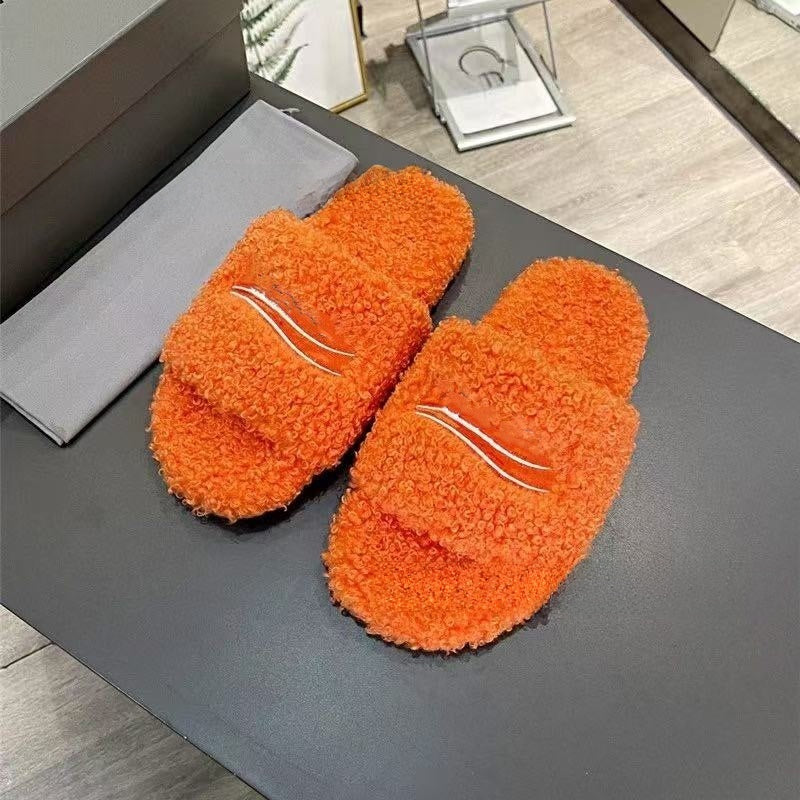 Letter embroidery platform woolen sheepskin fall-winter flat shoes
