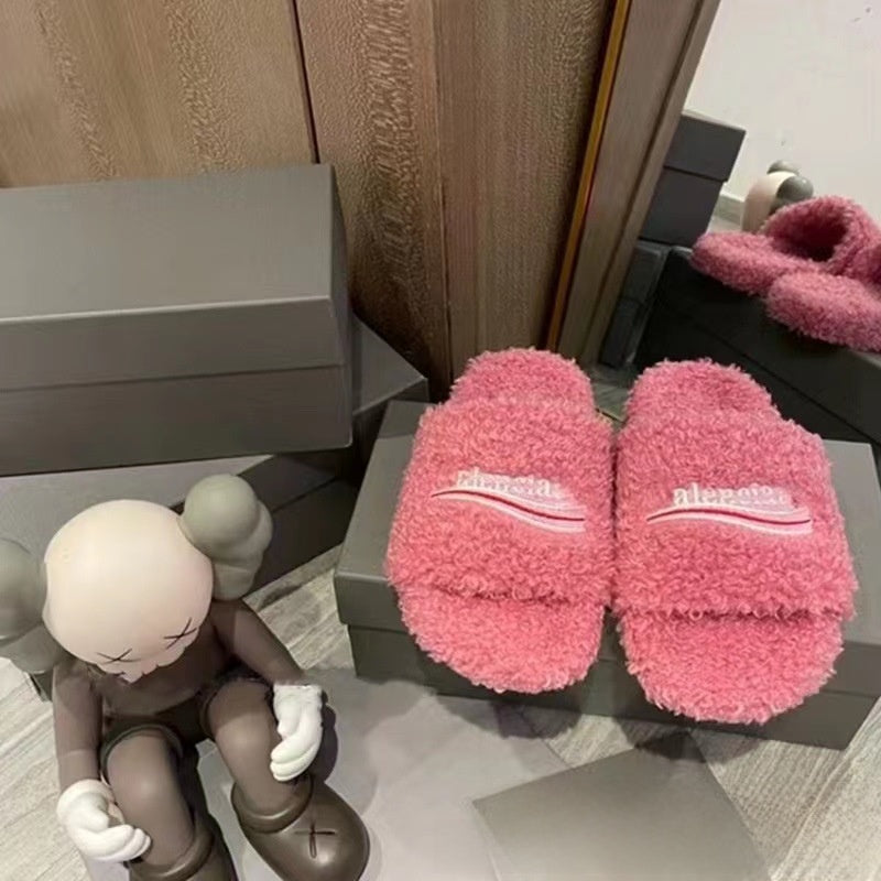Letter embroidery platform woolen sheepskin fall-winter flat shoes