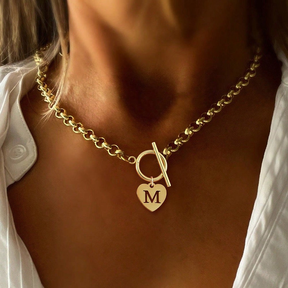 Letter necklace with stainless steel heart-shaped pendant