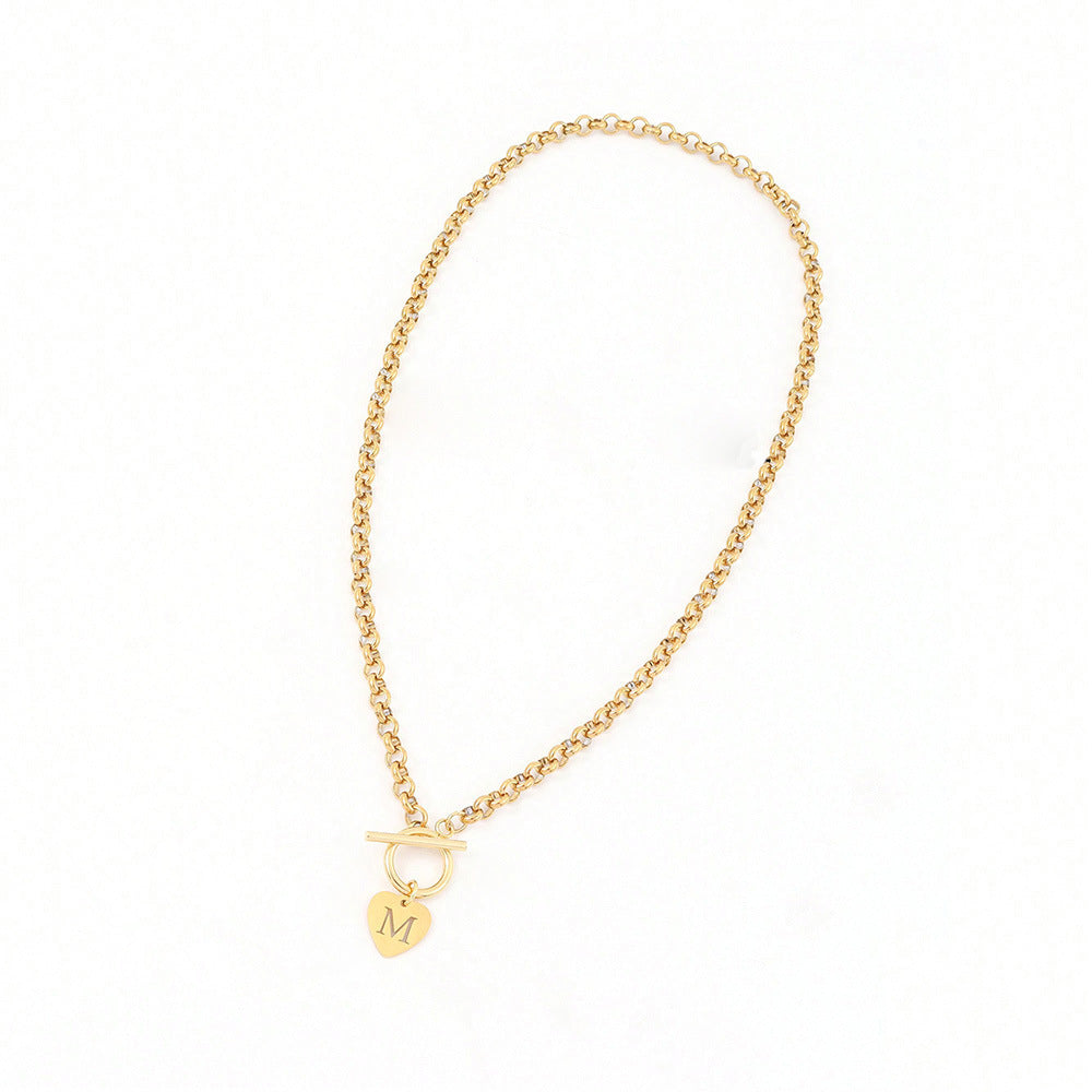 Letter necklace with stainless steel heart-shaped pendant