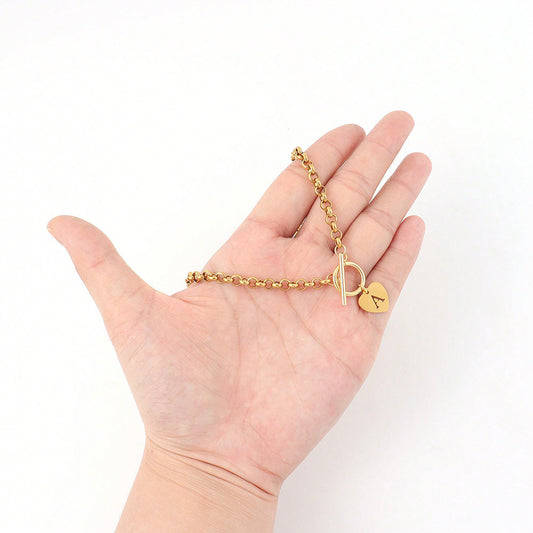 Letter necklace with stainless steel heart-shaped pendant