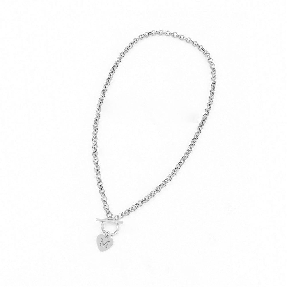 Letter necklace with stainless steel heart-shaped pendant