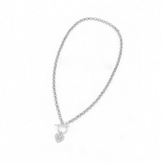 Letter necklace with stainless steel heart-shaped pendant
