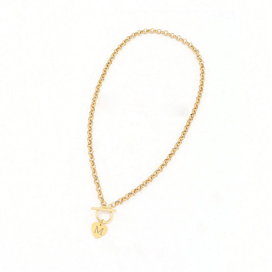 Letter necklace with stainless steel heart-shaped pendant