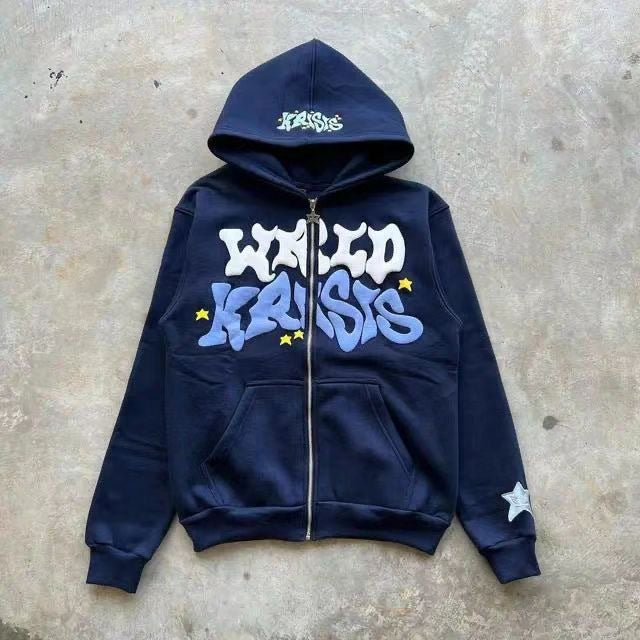 Letter print cardigan zip-up hoodie