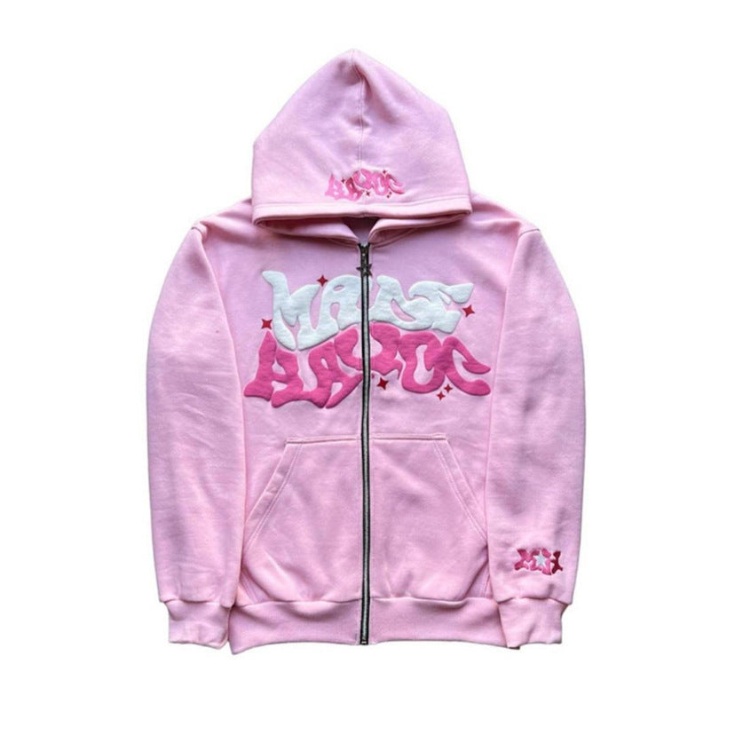 Letter print cardigan zip-up hoodie