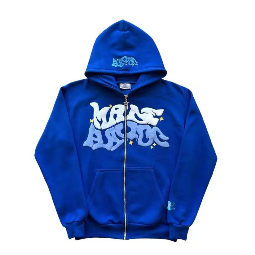 Letter print cardigan zip-up hoodie