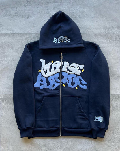 Letter print cardigan zip-up hoodie