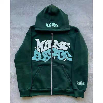 Letter print cardigan zip-up hoodie