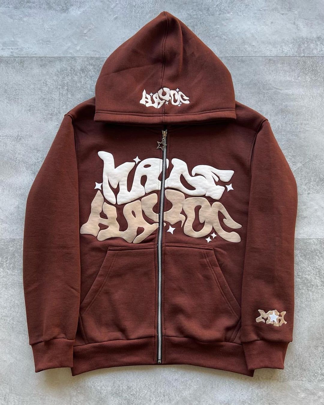 Letter print cardigan zip-up hoodie