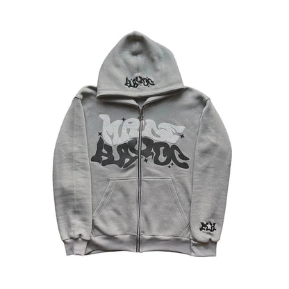Letter print cardigan zip-up hoodie