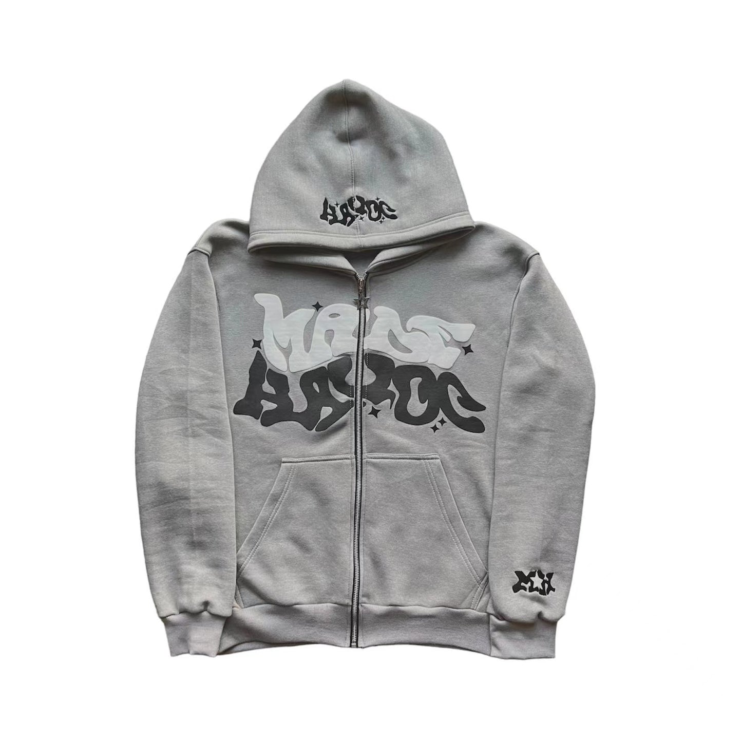 Letter print cardigan zip-up hoodie