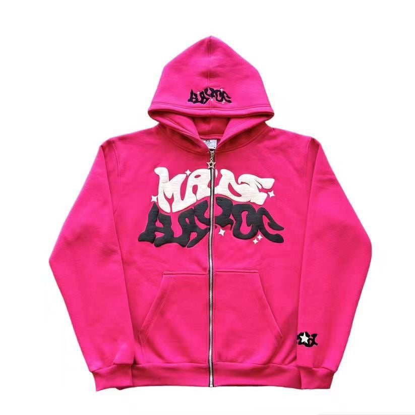 Letter print cardigan zip-up hoodie