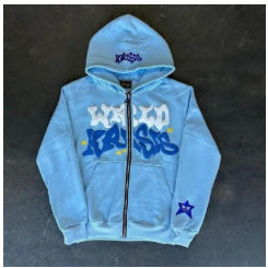 Letter print cardigan zip-up hoodie
