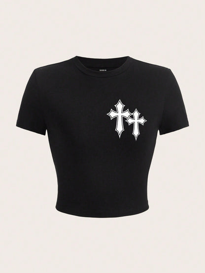 Letter Print Cropped T-Shirt