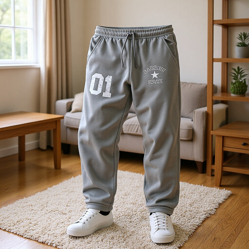 Letter Print Elastic Waist Sweatpants