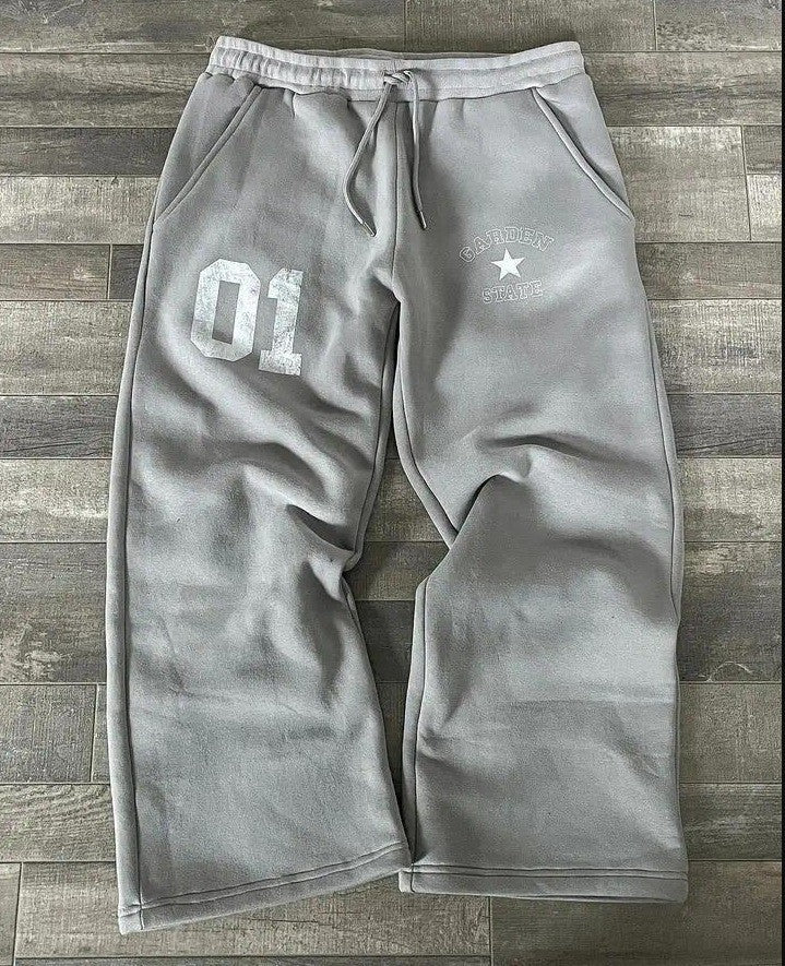 Letter Print Elastic Waist Sweatpants