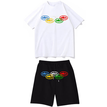 Letter-print hip-hop streetwear set